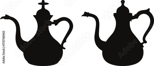  Arabic Dallah Coffee Pot Silhouette Vector Icons - Middle Eastern Traditional Beverage Server