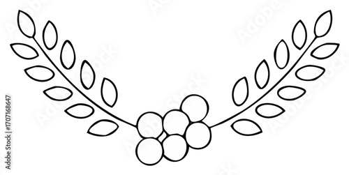Simple leaf and berry wreath design, monochrome graphic
