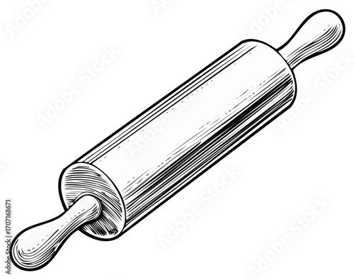 Engraved rolling pin illustration isolated on a white background