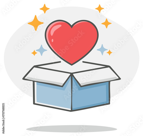 Open Box Reveals Radiant Heart and Sparkling Stars, Symbolizing Love and Happiness