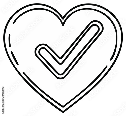 Heart with Checkmark Symbol Outline Art