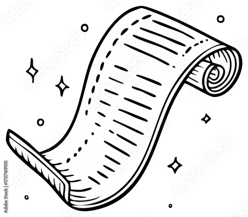Enchanted Scroll Manuscript Letter with Stars and Dots Hand Drawn Vector Illustration