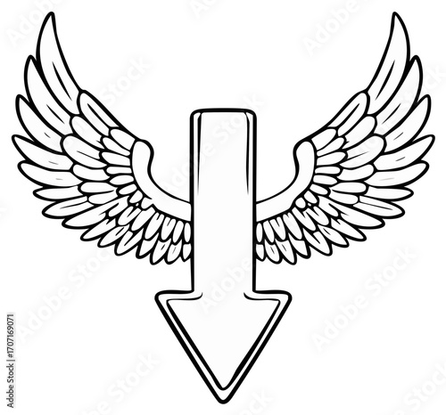 Symbolic Downward Arrow with Angel Wings