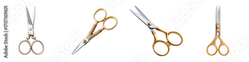 Set of Vintage Scissors: Gold and Silver Metal Beauty Tools