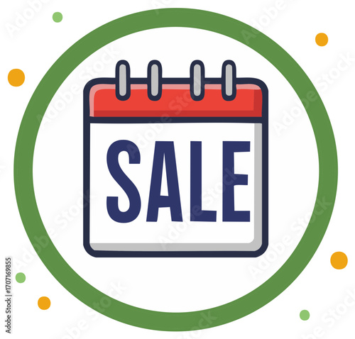 Illustration of Sale Announcement on a Calendar within Green and Orange Decorative Circle Shape
