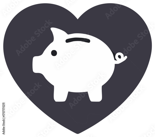 Piggy Bank Icon Inside a Heart Silhouette Symbolizing Financial Love and Savings