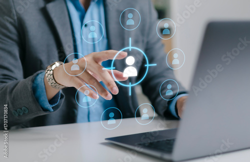 Analysts use laptop computers to analyze customer data, analyze customer big data and market strategies.