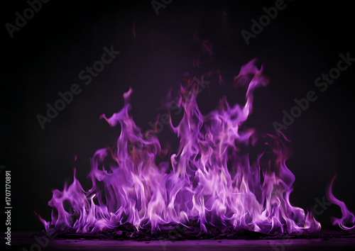Purple flames on black background with glowing fire, burning smoke, abstract energy, vibrant light, mystical power and fantasy concept.