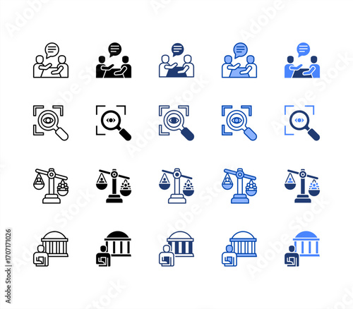 Lobbying, Minority, Transparency, Civic, multiple style icon set.