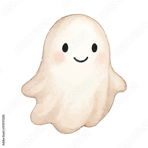Watercolor Cute Smiling Ghost Illustration