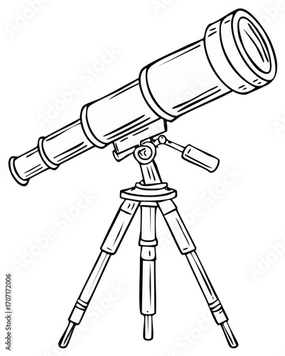 Line drawing of a telescope on a tripod for stargazing and observation