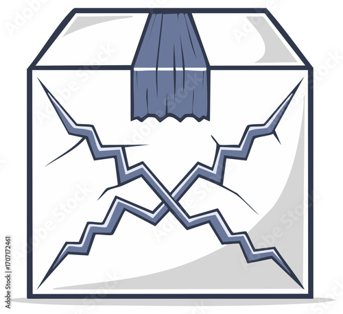Damaged Cardboard Box with Cracks and Tape Illustration Shows Delivery Problems and Carelessness Cartoon