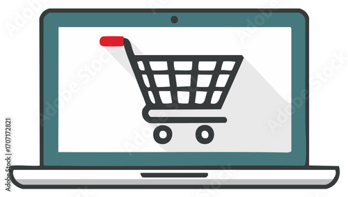Online Shopping on Laptop Screen Showing Shopping Cart Concept