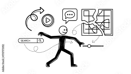 Digital marketing and content creation process, isolated on white background