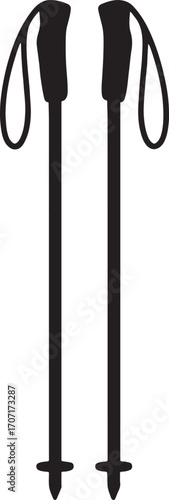 Ski poles silhouette vector illustration of winter sport equipment for skiing support, alpine adventure, and outdoor activity.