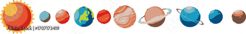 Solar System Planets in Order Illustration.