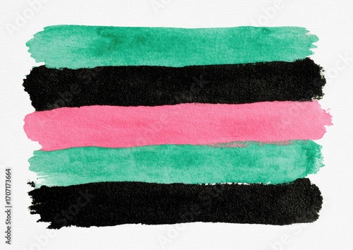 Abstract watercolor stripes in teal, black, and pink