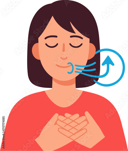 Illustration of a woman doing a breathing technique.