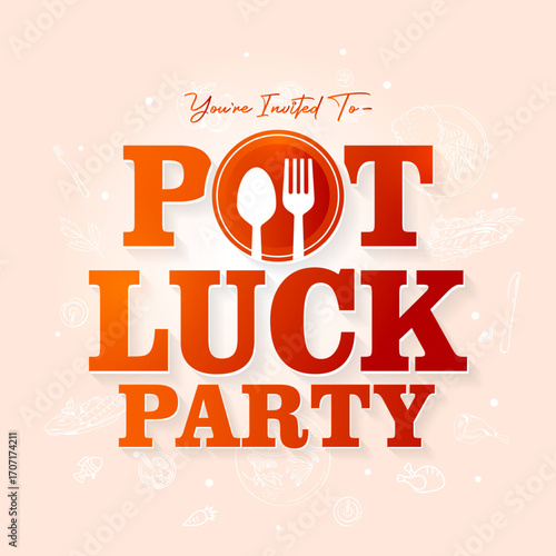 Potluck party, food, meal sharing, thanksgiving festival logo and background concept. Employee, workers, community get together and celebrating picnic.