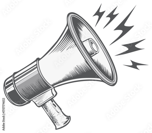 Retro style megaphone illustration with sound waves, announcement concept.