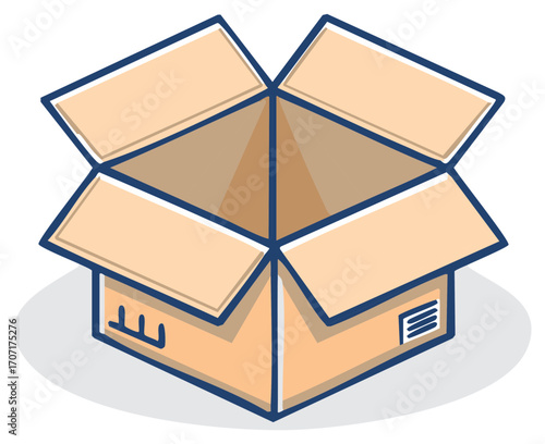 Illustrated Brown Open Cardboard Box for Delivery Packaging and Storage