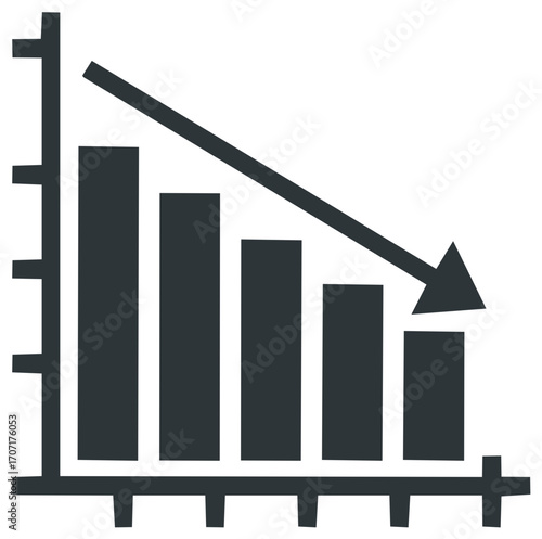 Declining Bar Graph with Downward Arrow Indicating Loss, Failure, or Recession