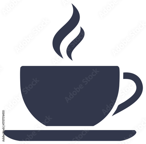 Steaming coffee cup and saucer minimalist icon warm beverage symbol graphic design element