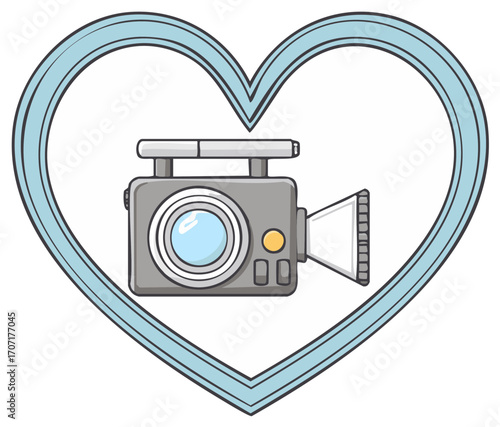 Retro Movie Camera within a Heart Frame for Romantic Films and Loving Moments