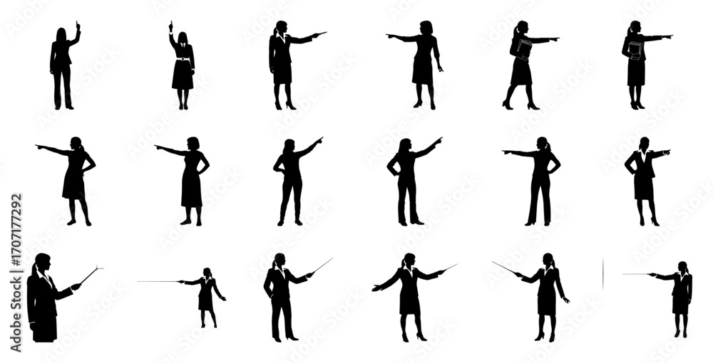 Fototapeta premium Businesswomen pointing gesturing presenting businesswoman