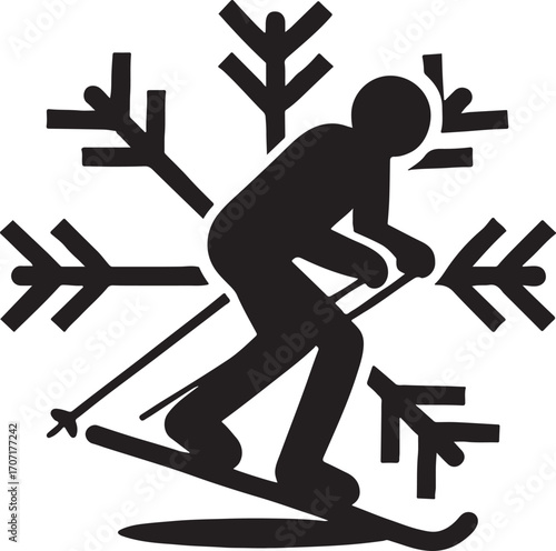 Snowflake sports icon silhouette vector symbol for winter activities, athletic competition, and seasonal design.