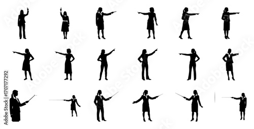 Businesswomen pointing gesturing presenting businesswoman