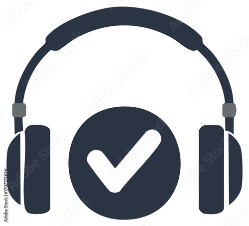 Audio Approved Vector Icon with Headphones and Confirmation Check Mark