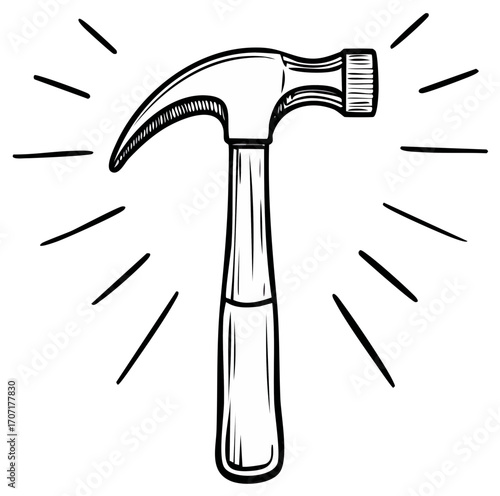 Hammer illustration in sketch style, vintage tool construction