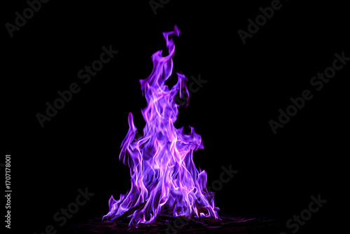 Purple flames on black background with purple fire, smoke, burning light, glowing abstract energy and fantasy dark color scheme.