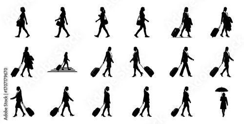 Businesswomen walking with luggage and umbrella businesswoman