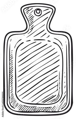 Black and white sketch of a traditional hot water bottle providing warmth comfort and soothing relief