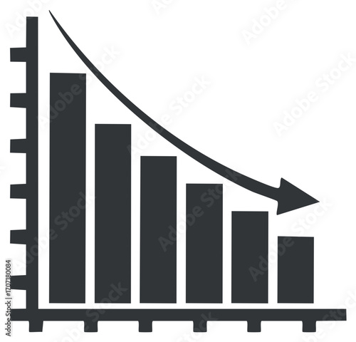 Declining bar chart with downward arrow illustrating business loss economic downturn statistics performance