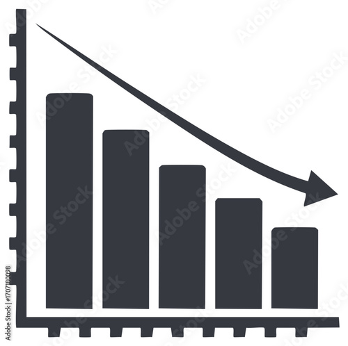 Declining bar graph icon with a downward arrow showing financial loss and market recession