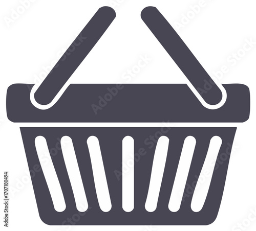 Simple Shopping Basket Icon in Gray, Commerce and Retail Symbol for Online Marketplaces, Stores, and Business Promotion