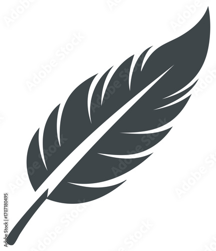 Elegant dark gray quill feather icon, a vector graphic symbolizing writing and literature