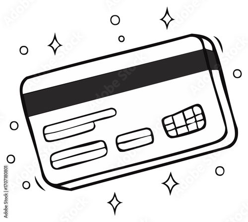 Doodle style credit card payment icon with sparkle effect for financial transaction