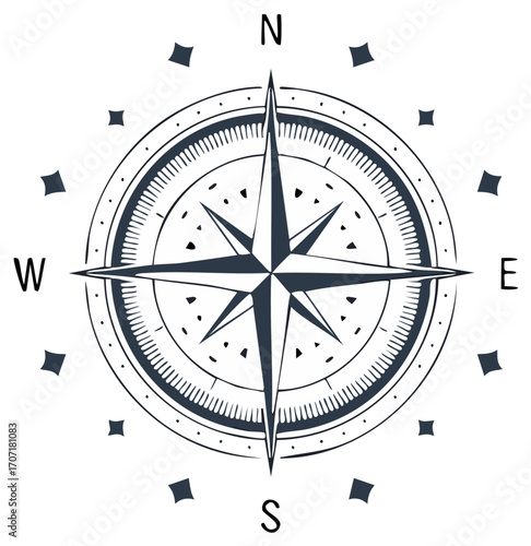 Stylized compass rose illustration showing cardinal directions for navigation and guidance