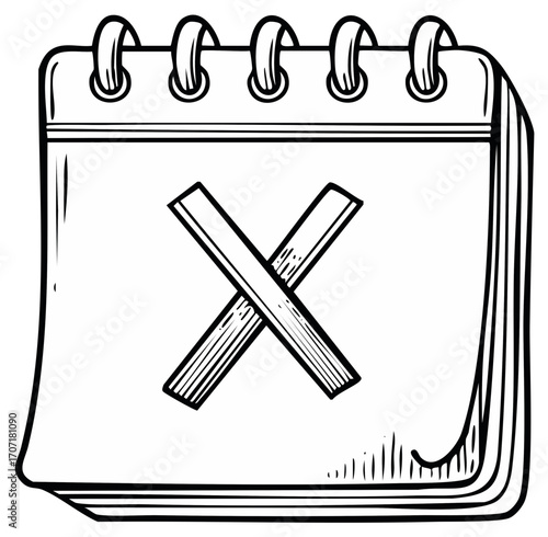 Hand Drawn Calendar with Crossed Sticks Symbolizing Cancellation or Incorrect Entry