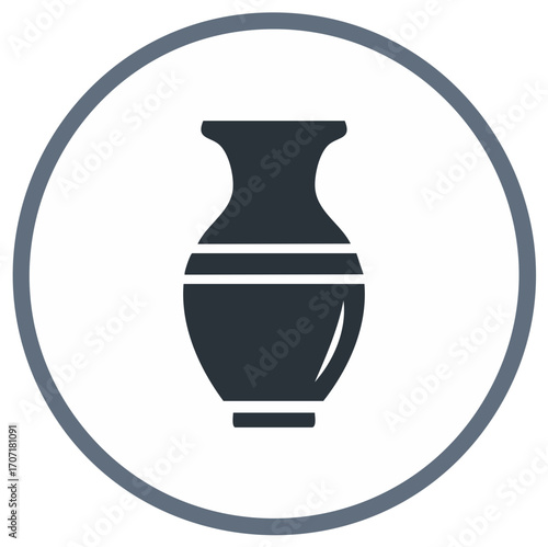 Stylized pottery vase illustration inside a circle frame