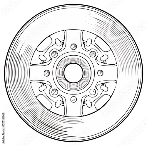 Mechanical Brake Disc Illustration Line Art Close Up