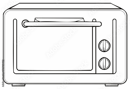 Line art illustration of a toaster oven with control knobs cooking appliance