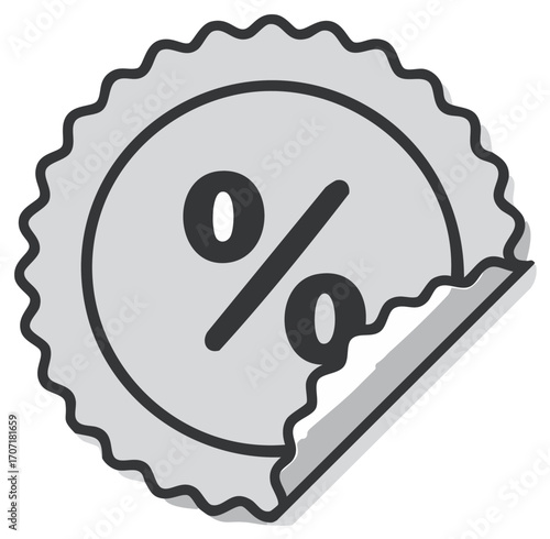 Peeling round sticker with a percentage sign for sales and special offer promotions