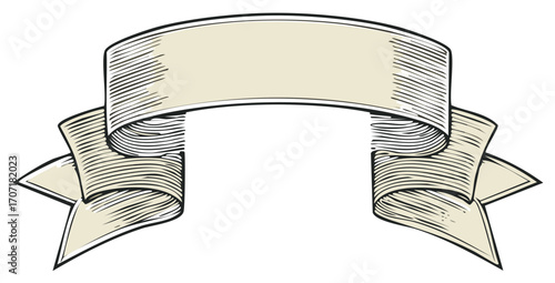 Elegant retro blank curved ribbon banner with engraved shading an isolated design element