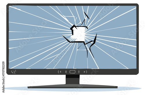 Cracked Computer Monitor Screen Broken Display Glass Hazard Failure Technology Issue Repairs Problems