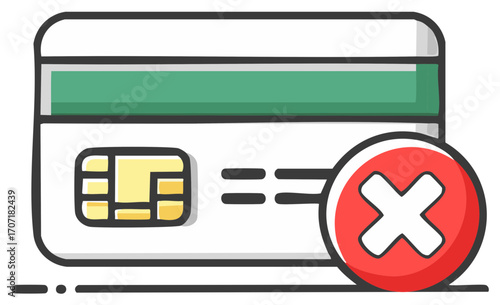 Credit Card with Red X: Declined Payment Icon for Banking, Finance, and Commerce